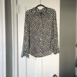 J Crew Black and White Heart Blouse